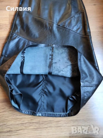 Дълга черна лъскава кожена пола от истинска естествена кожа, размер L, снимка 5 - Поли - 52409465