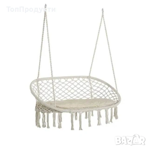 Двойна бежова градинска люлка за двама с възглавници, снимка 3 - Градински мебели, декорация  - 53073990