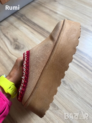 Уникални топли пантофи от овча кожа, вълна, платформа до глезена ! 37,5 н, снимка 10 - Чехли - 51229254