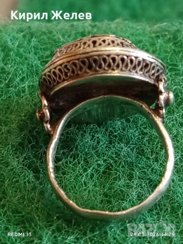 Възрожденски филигранен сребърен пръстен с гранулация ювелирна изработка 32375, снимка 10 - Пръстени - 54014611