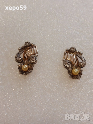Прекрасни стари златни 18 к. обеци , перли и диаманти