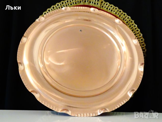 Медно плато,меден поднос 32 см.,чиста червена мед., снимка 2 - Антикварни и старинни предмети - 42504921