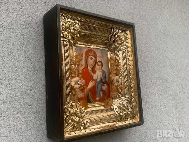 Руска домашна празнична икона Тихвинская чудотворна богородица от 19-ти век, снимка 11 - Колекции - 39685827