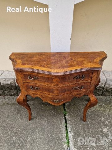 Прекрасен антикварен френски скрин шкаф масив с интарзия Луй 15, снимка 3 - Антикварни и старинни предмети - 52647568