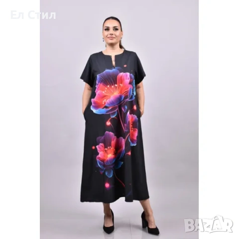 💕Макси черна рокля с щампа цветя