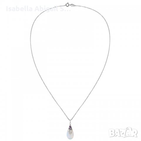 Сребърно синджирче с лунен камък и лилав сапфир, снимка 3 - Колиета, медальони, синджири - 31644953