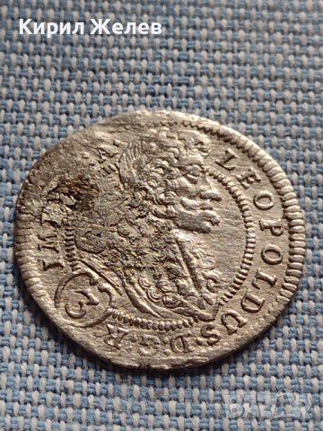 Сребърна монета 3 кройцера 1705г. Леополд първи Прага Свещена Римска Империя 13769