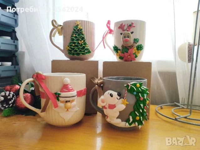 Коледни чаши с декорация от полимерна глина 