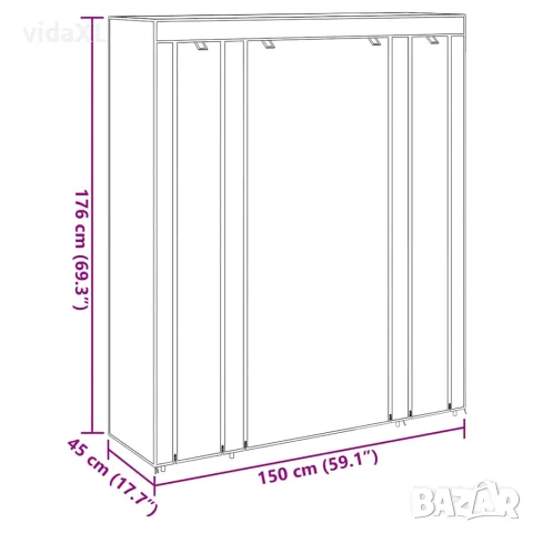 vidaXL Текстилен гардероб с отделения и летви, 45 x 150 x176 см, кафяв, снимка 9 - Гардероби - 56146356
