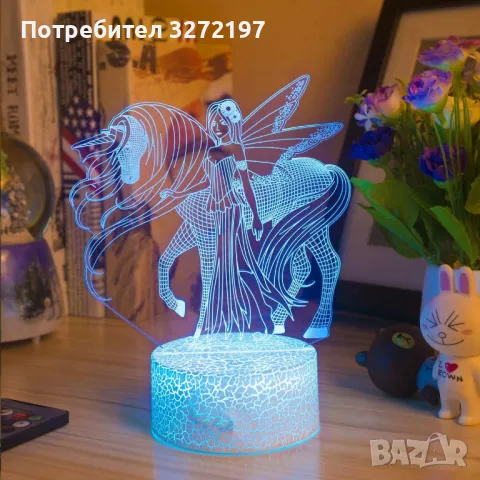 Холограмна 3DLED лампа Еднорог и Принцеса-дистанционно управление 16цвята+други режими на управление, снимка 6 - Настолни лампи - 49481992