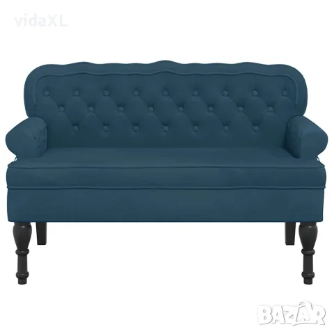vidaXL Пейка с облегалка, синя, 119,5x64,5x75 см, кадифе, снимка 3 - Дивани и мека мебел - 56147394