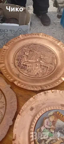 2бр медни гравирани чиний за стена, снимка 2 - Антикварни и старинни предмети - 56464063