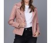Дамско розово яке от естествена кожа марка Basics & More - XL, снимка 1 - Якета - 38093372