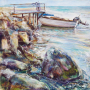  Картината с маслени бои - "Лодка на рибар от Несебър в залива сред камъни", снимка 1 - Картини - 44559129