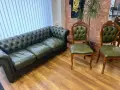 Честърфийлд chesterfield кожен диван тройка , снимка 4