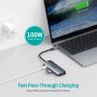 CHOETECH USB Type-C Hub  7в 1, 3xUSB 3.0, 4К HDMI, /TF/SD четец на карти, PD - 100 W, снимка 4
