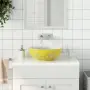 vidaXL Мивка за плот, бяло и жълто, кръгла, Φ41x14 см, керамика, снимка 2