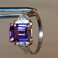 Сребърен пръстен с аметист и цирконии , снимка 4 - Пръстени - 39387271