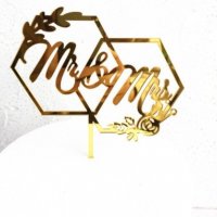 MR&MRS шестоъгълници златен твърд Акрил топер за сватба Сватбена торта табела , снимка 1 - Други - 30141365