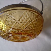 Винтидж Кристална бонбониера Арт деко метал оригинално стъкло цвят карамел, снимка 14 - Други ценни предмети - 38457517