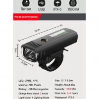 3137 Фар за велосипед със сензор за включване и USB зареждане, снимка 12 - Аксесоари за велосипеди - 34238398
