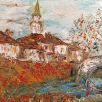 Рисувана, маслена картина "Мостът в Трявна", снимка 9 - Картини - 44812267