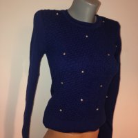 Син пуловер с камъни , снимка 2 - Блузи с дълъг ръкав и пуловери - 34971126