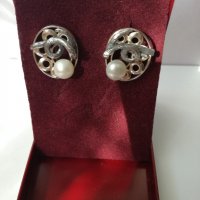 Ръчни сребърни обеци с перла. Сребро проба 925. , снимка 3 - Пръстени - 38354417