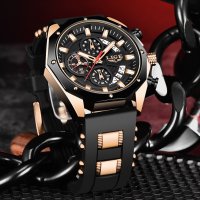 LIGE Black Gold 8908 луксозен мъжки кварцов часовник, снимка 1 - Мъжки - 42091327