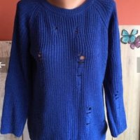 💙👖Пуловер с накъсан ефект в кралско син цвят,м/л👉18 лв.❄️, снимка 2 - Блузи с дълъг ръкав и пуловери - 31384560