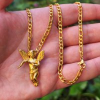 Колие с ангелче От медицинска стомана с 18к златно покритие, снимка 1 - Колиета, медальони, синджири - 44150567