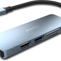 BENFEI USB C хъб 5 в 1, HDMI 4K, 2 USB порта, четец на SD/TF карти, Алуминиев корпус, снимка 1 - Други - 34874601