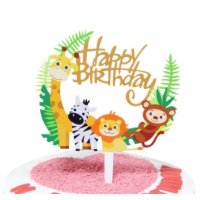1 вид Happy Birthday Голям Зоо Сафари Джунгла Диви животни пластмасов топер табела украса за торта , снимка 1 - Други - 29885969