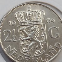 Сребърна монета 2 1/2 гулдена 1964г. Кралица Юлиана Нидерландска 39626, снимка 6 - Нумизматика и бонистика - 42755713