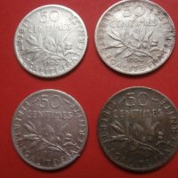 Сребърни монети 50 сантима 1900, 1904, 1913 и 1918, снимка 2 - Нумизматика и бонистика - 42098893