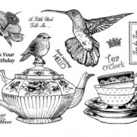 Сервиз чайник чаши и птички силиконов гумен печат декор бисквитки фондан Scrapbooking, снимка 1 - Други - 30447957