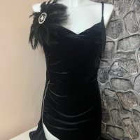 Дълга черна рокля с пера, снимка 2 - Рокли - 40872092