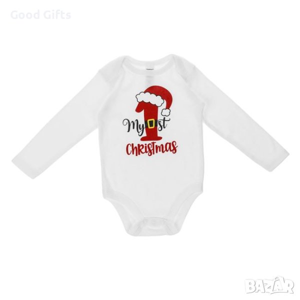 Бебешко коледно боди, My 1st Christmas, Бяло, снимка 1