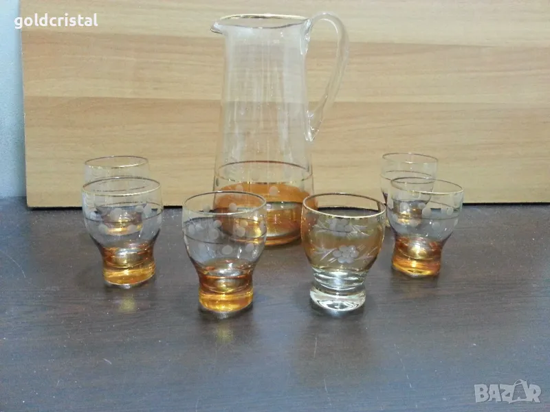ретро стъклени чаши и кана, снимка 1