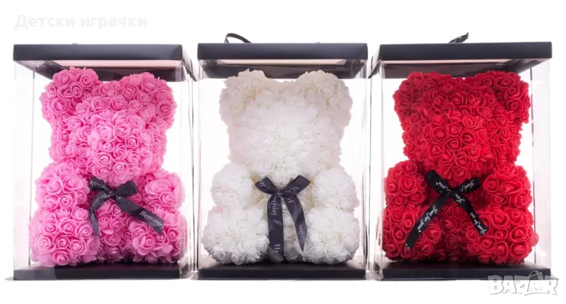 Мече от рози в подаръчна кутия 25см 40см, BG Rose Bear, снимка 1