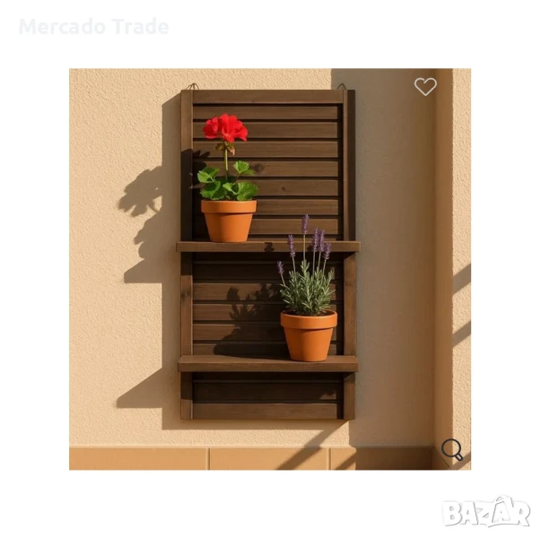 Декоративна висяща стойка за цветя Mercado Trade, 2 сгъваеми рафта, Кафe, снимка 1