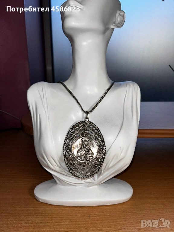 ✨ Масивно сребърно колие с икона – Богородица ✨, снимка 1