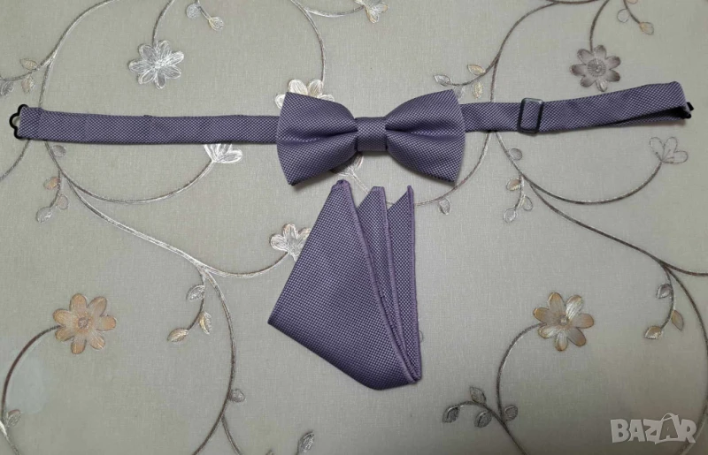 Лилава папийонка + кърпичка Теодор, снимка 1
