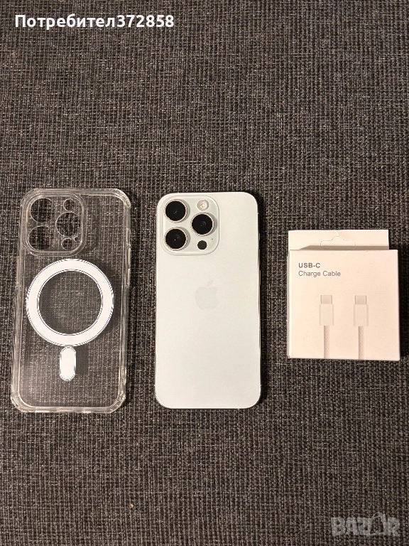 iPhone 15 Pro 256GB White titanium без забележка, със зарядно и калъф, снимка 1