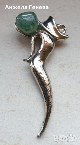 Сребърна брошка с естествен камък, снимка 1