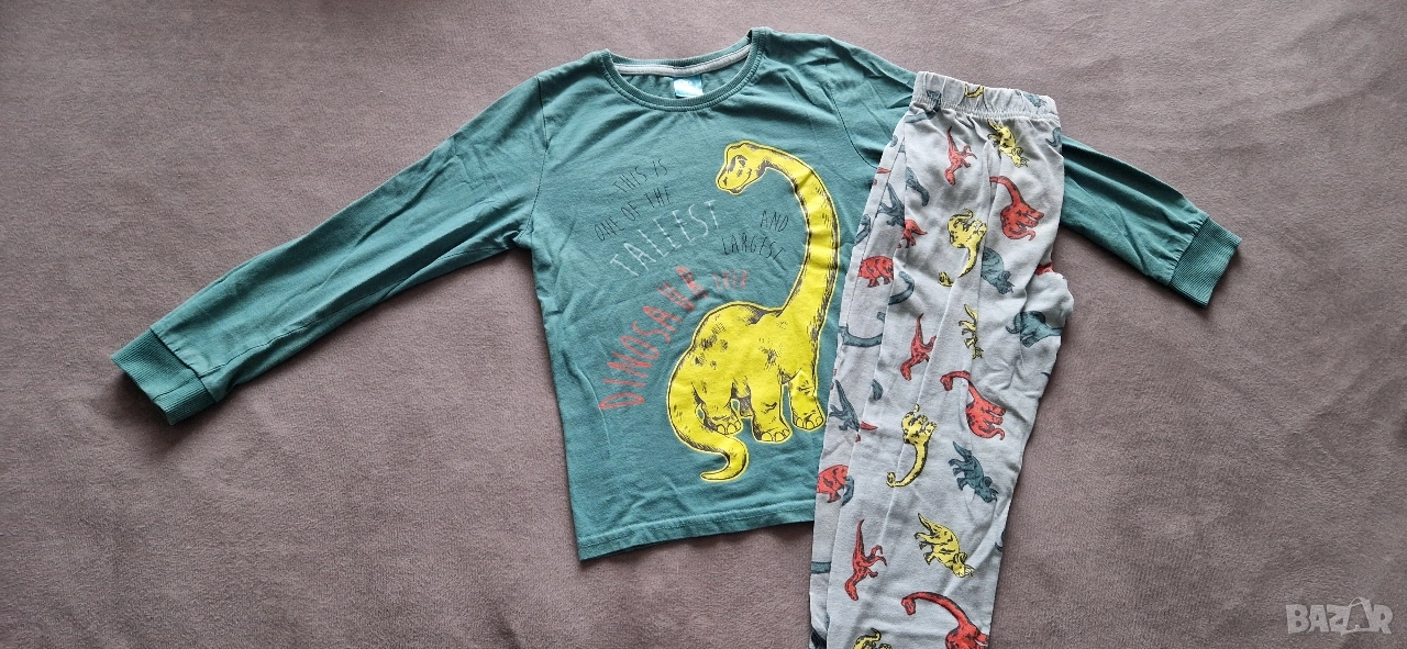 6-7г 122см Комплект блуза с дълъг ръкав и долница за сън, динозавър, без следи от употреба, снимка 1