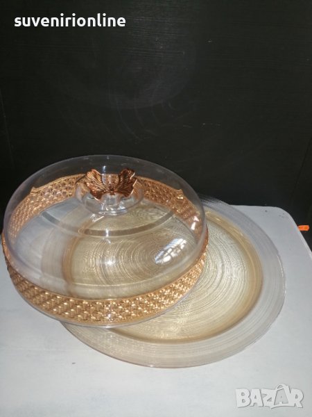 Стъклен поднос за торта/кекс с капак, снимка 1