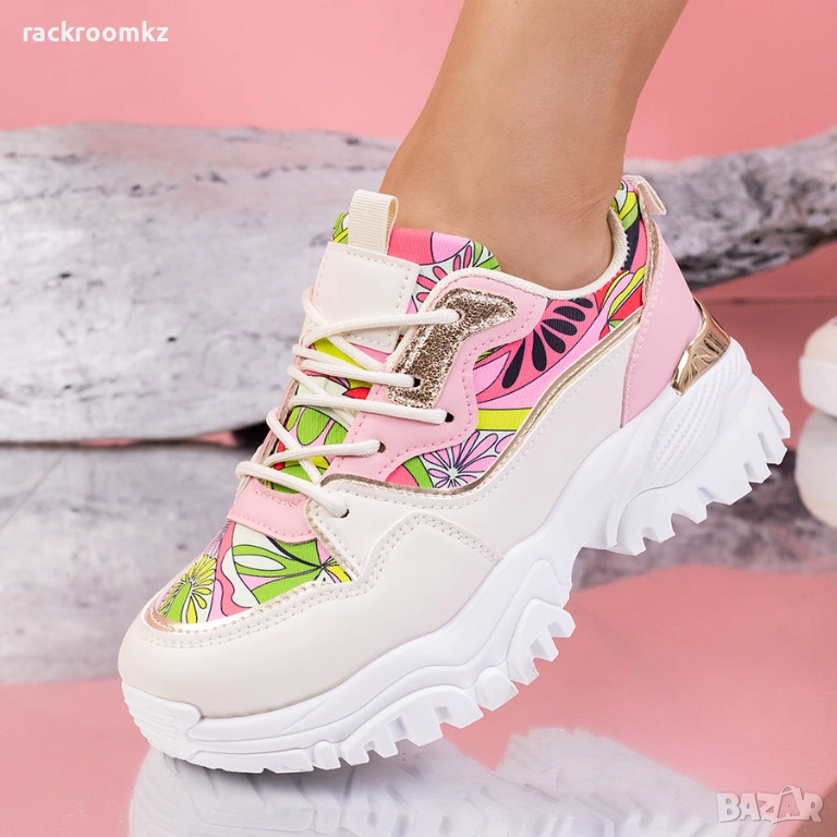 Дамски маратонки с цветен дизайн и масивна подметка – AD-73 rose/red, снимка 1