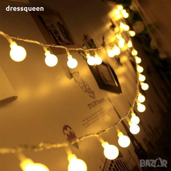 LED лампички за декорация с топки, 10метра, 100 LEDS бели - код 3280, снимка 1