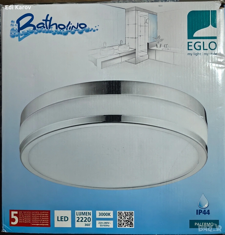 Eglo - Осветление за таван на баня LED PALERMO LED, снимка 1